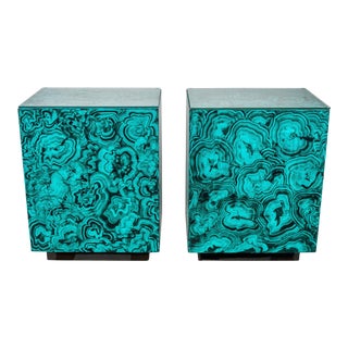 Hollywood Regency Faux Malachite Cube Tables - a Pair For Sale