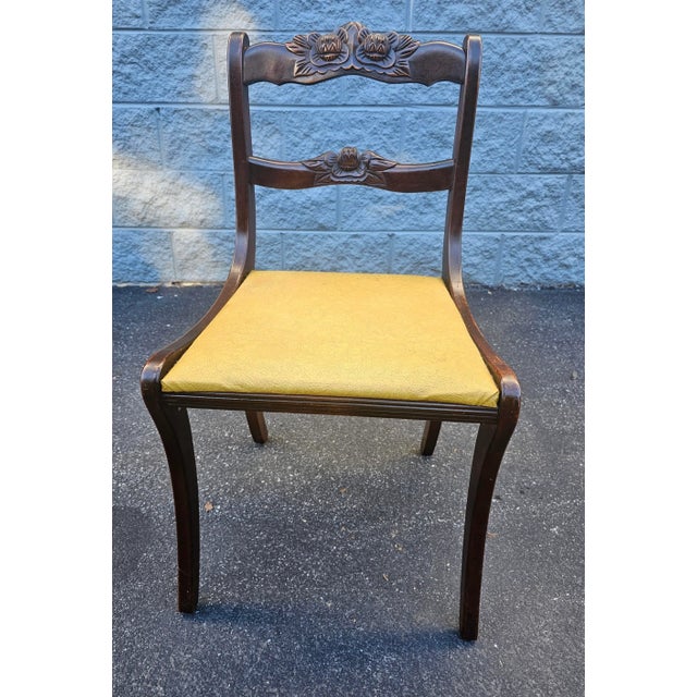 Wood Set of Three Early 20th Century Carved Mahogany Duncan Phyfe Chairs For Sale - Image 7 of 11