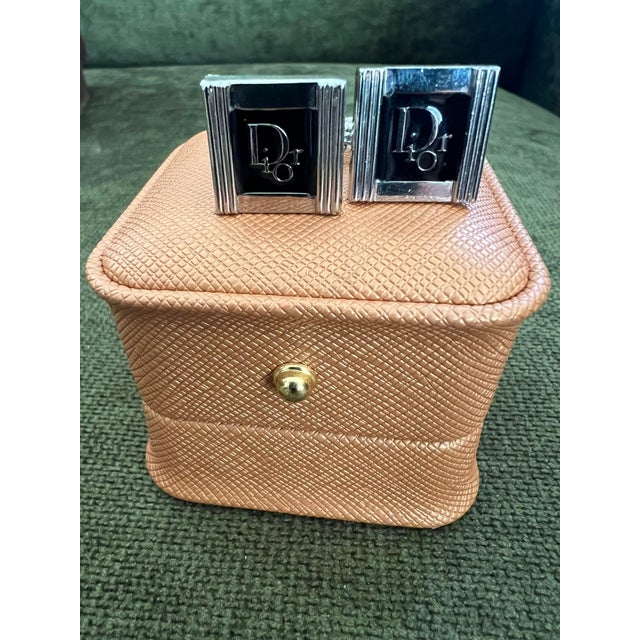 Vintage Christian Dior Silver Plated Logo Cufflinks Circa 1970 In Bochic Case Vintage Christian Dior Silver and Black...