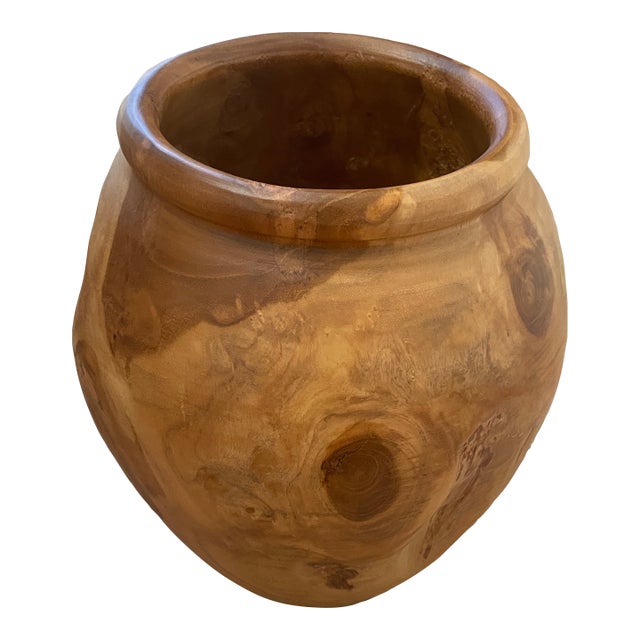 Turned Teak Root Dry Vase Rounded Urn For Sale