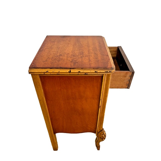 Antique Nightstand Cabinet and Drawer Walnut Hand Carved French Country Style For Sale - Image 4 of 11