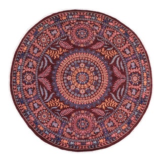Boho Chic Ziegler Red/Blue Wool Runner Rug- 9'11'' X 10'3'' For Sale