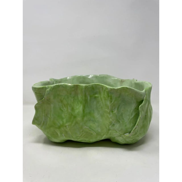 1900 - 1909 Wannopee Lettuce Leaf, Trade Mark, Majolica 1901-1903 Pottery Bowl For Sale - Image 5 of 11