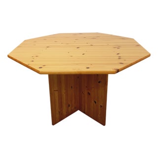 Vintage Octagonal Pine Dining Table with Extension, 1970s For Sale