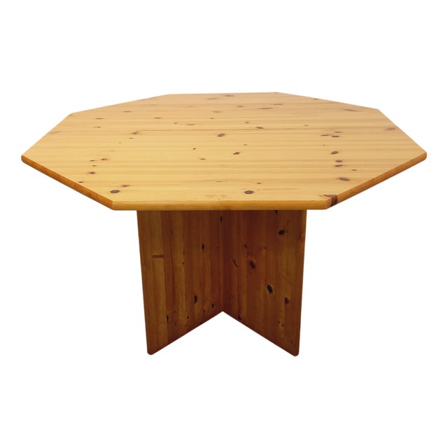 Vintage Octagonal Pine Dining Table with Extension, 1970s For Sale
