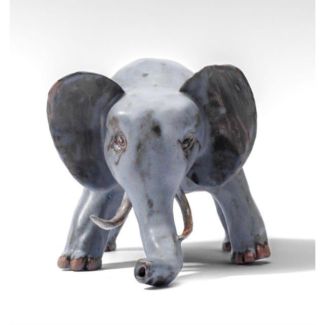 1980s 1980s Whimsical Hand Thrown Glazed Pottery Elephant For Sale - Image 5 of 18