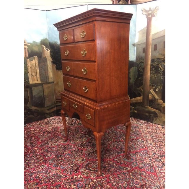 Wood Tiger Maple Queen Anne Highboy, Baker Furniture For Sale - Image 7 of 15