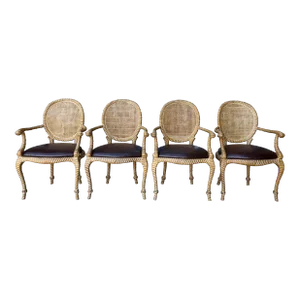 Set of 2 (Only 1 Set Available) Twisted and Knotted Rope Motif Cane Back Arm Chairs, 1970s, in the Style of Napoleon III and Comini and Modonutti