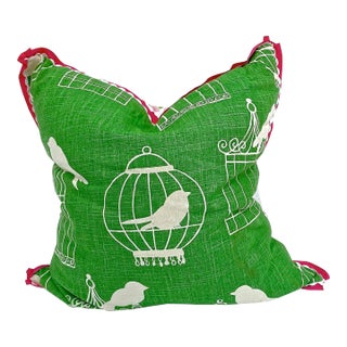 Vintage Birds With Cages & Polka Dot Pillow For Sale