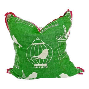 Vintage Birds With Cages & Polka Dot Pillow