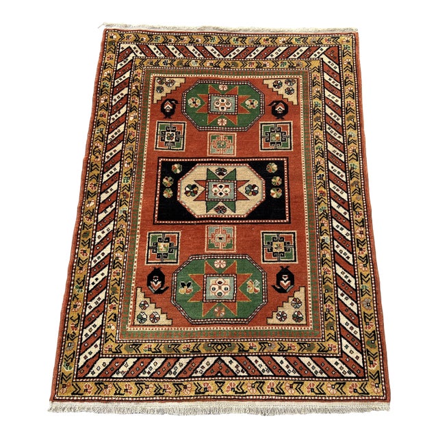 Hand-Knotted Kazak Sevan Star Triple Medallion Tribal Rug - 5'0" X 3'10" For Sale