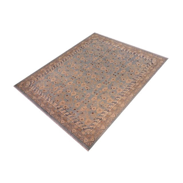 1990s 1990s Boho Chic Ziegler Blue Beige Hand-Knotted Wool Rug - 7'11'' X 9'9'' For Sale - Image 5 of 8