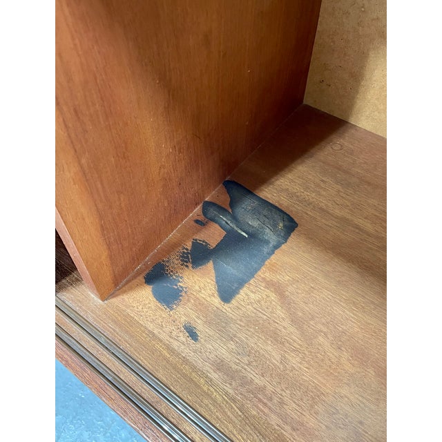 Long Mid Century Modern Teak Credenza | Danish Sliding Door Sideboard, C. 1960's For Sale - Image 15 of 15