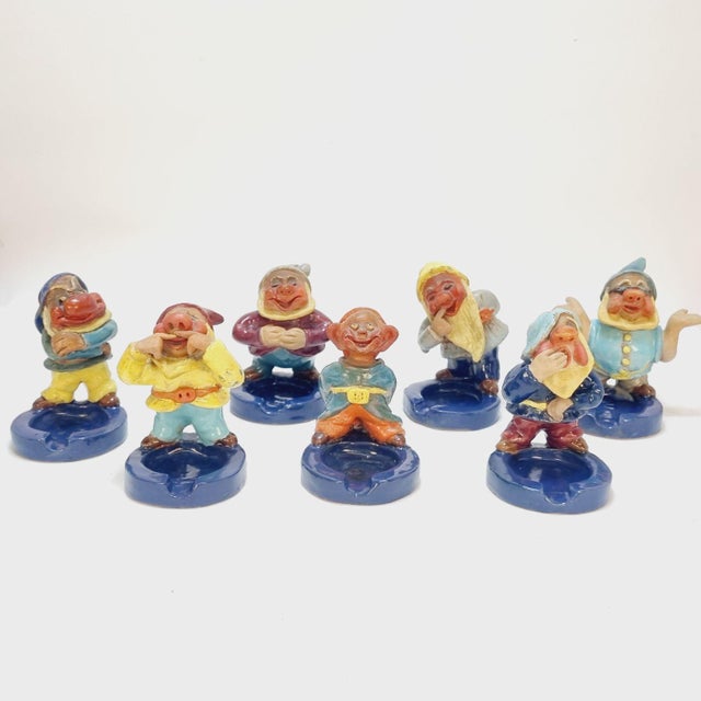 Set of dwarf figurines (ashtrays), designed by Hungarian ceramic artist Ibolya Orbán in 1942. In excellent condition. A...