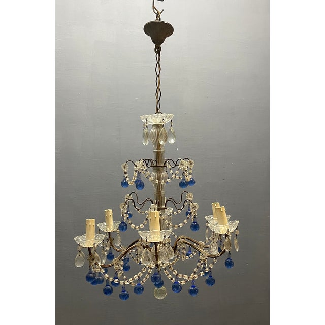 Vintage Macaroni Blue Murano Glass Chandelier, 1950s For Sale - Image 3 of 13