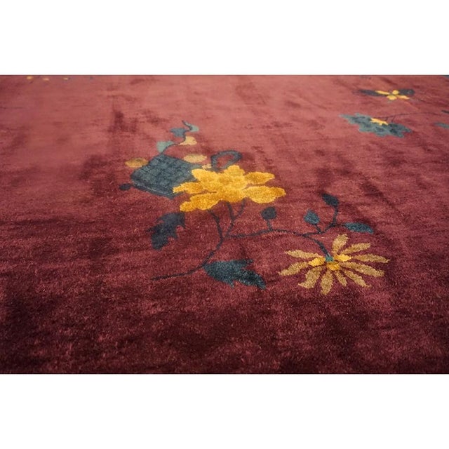 Wine 1920s Red Wine Field Oriental Floral Antique Chinese Art Deco Room Size Rug For Sale - Image 8 of 9