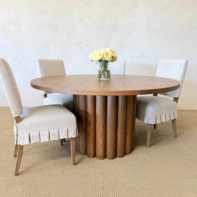Lavene Solid Oak Fluted Pedestal Dining Table – Montana Brown Finish 60" For Sale - Image 11 of 11