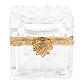 Early 20th Century Vintage French Cut Crystal Box With Gilt Mounts and Hinged Lid & Clasp For Sale