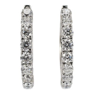 Ladies 14k White Gold 0.97ct Lab Grown Diamond Hoops Earrings, A Pair For Sale