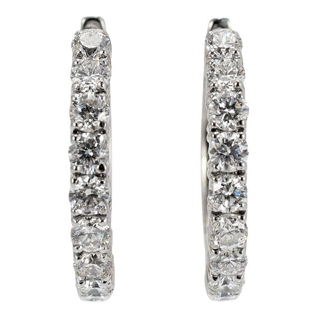 Ladies 14k White Gold 0.97ct Lab Grown Diamond Hoops Earrings, A Pair For Sale