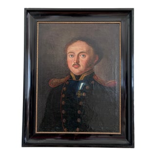 Antique Original Oil Painting of an Officer, Large Gentleman Portrait Painting For Sale