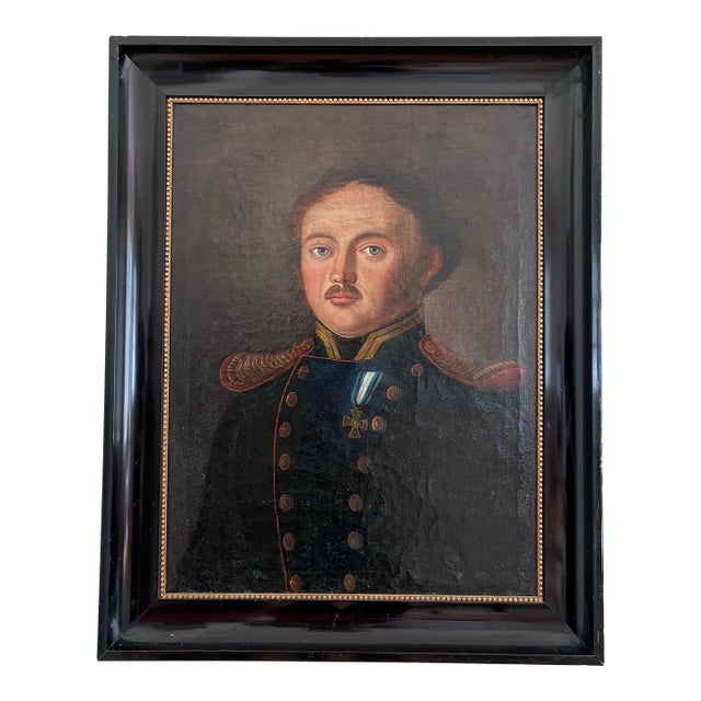 Antique Original Oil Painting of an Officer, Large Gentleman Portrait Painting For Sale