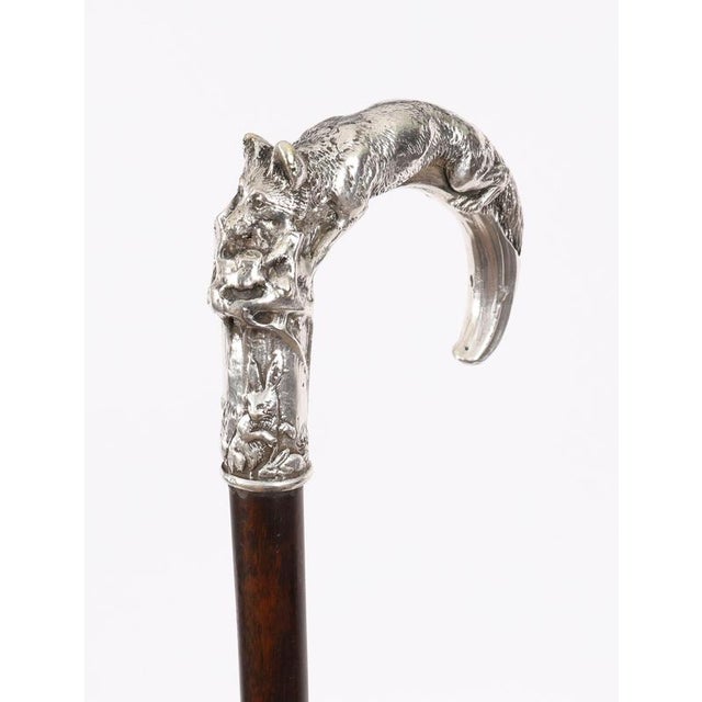 Antique Silver Fox and Hare Handled Walking Stick Cane, 19th Century For Sale - Image 14 of 18