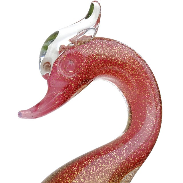 Mid-Century Modern Vintage Seguso Murano 1957 Pink White Gold Flecks Italian Art Glass Swan Bird Figurine Sculpture For Sale - Image 3 of 9