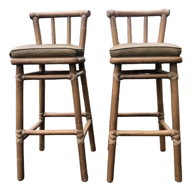 Set of Bar Stools in Bamboo Rattan from McGuire, 1970s For Sale