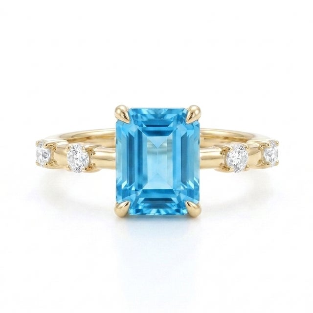 Swiss Blue Topaz Engagement Ring - Minimalist December Birthstone Ring Us 7 For Sale - Image 4 of 4