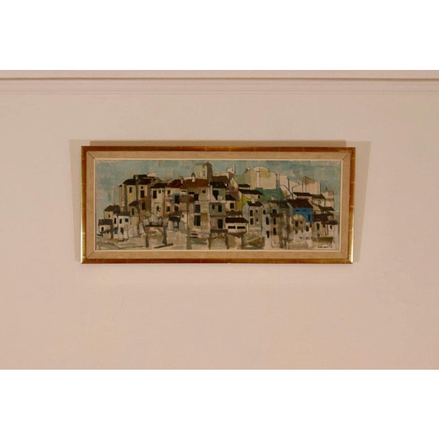 Original Swedish Oil on Canvas – “City View” by Harry Wichmann, Dated 1957 – Signed & Framed 39 × 88 cm (15.4" × 34.6") A...
