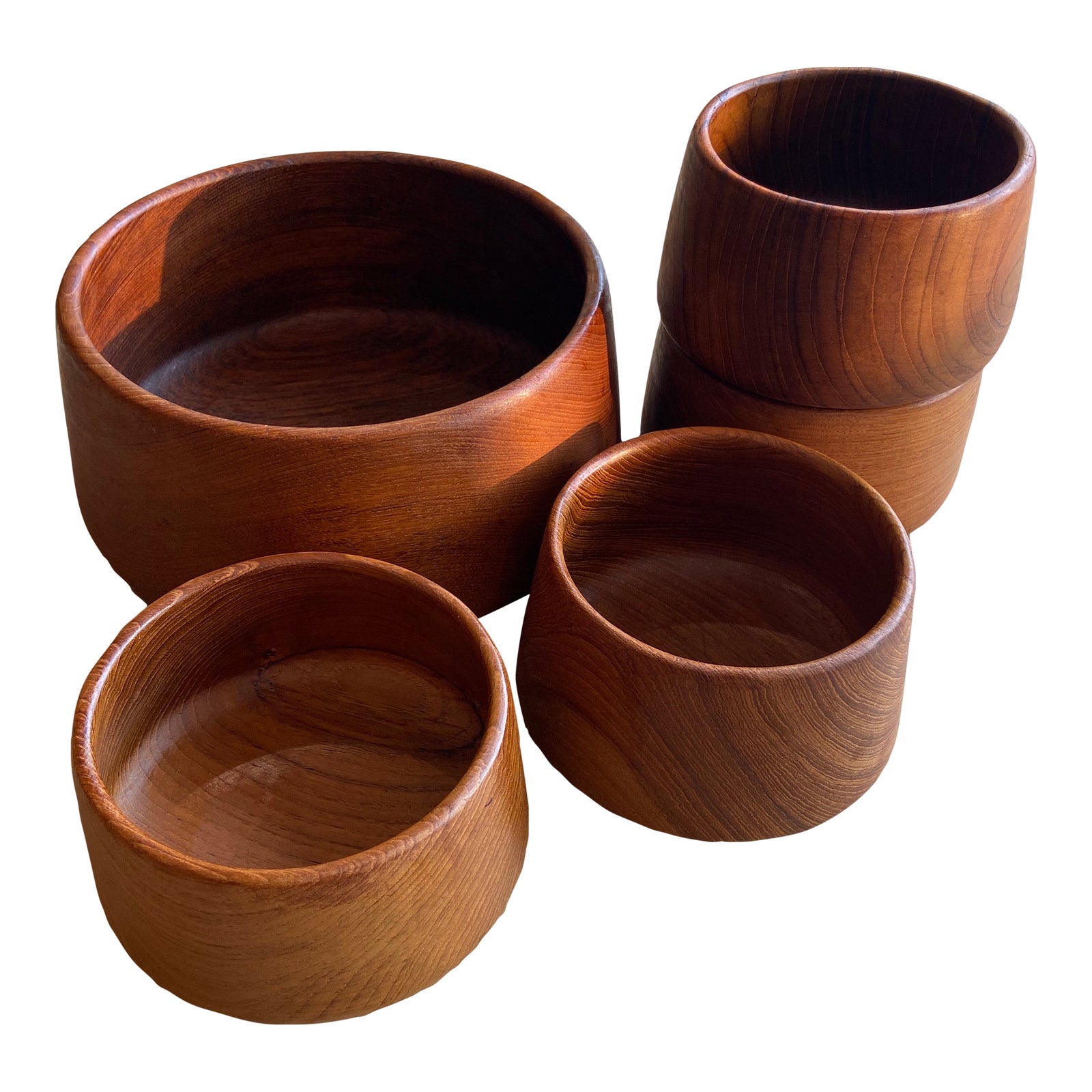 Vintage MidCentury Modern Teak Wood Salad Bowl Set of 5 Chairish