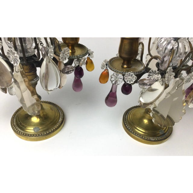 Early 20th Century Clear Amethyst & Amber Crystal Girandole Candelabras - A Pair For Sale - Image 4 of 10