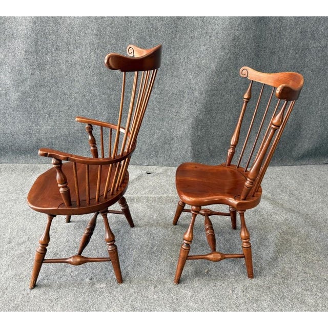 Brown Late 20th Century Set of 6 Frederick Duckloe & Bros. Colonial Reproductions Collection Spindle Back Dining Chairs For Sale - Image 8 of 13