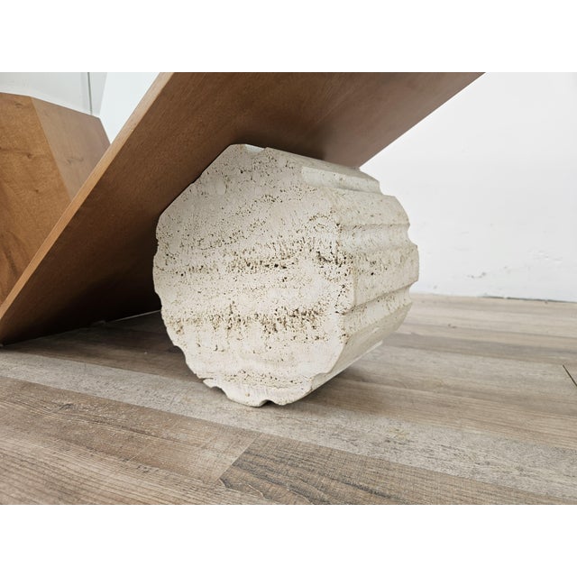 1990s Valentino Coffee Table in Glass, Wood and Travertine by Cattelan Italia, 1990 For Sale - Image 5 of 13