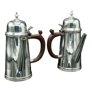 1940s Pair of Vintage English Silver Plate Hot Chocolate Jugs