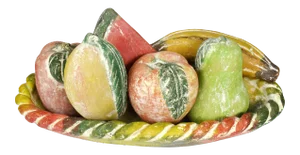 Mid 20th Century Terracotta Handmade and Hand Painted Fruits in Braided Bowl - 7 Pieces