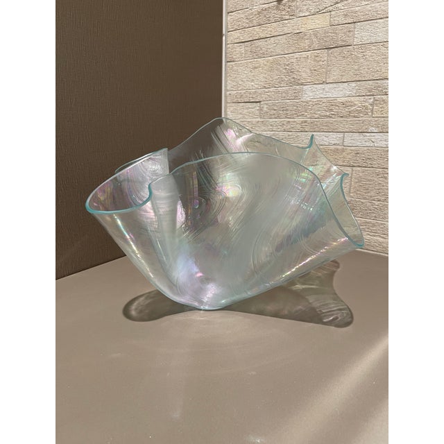 Vintage Mid-Century Iridescent Art Glass Handkerchief Centerpiece Bowl – 14" For Sale - Image 4 of 12