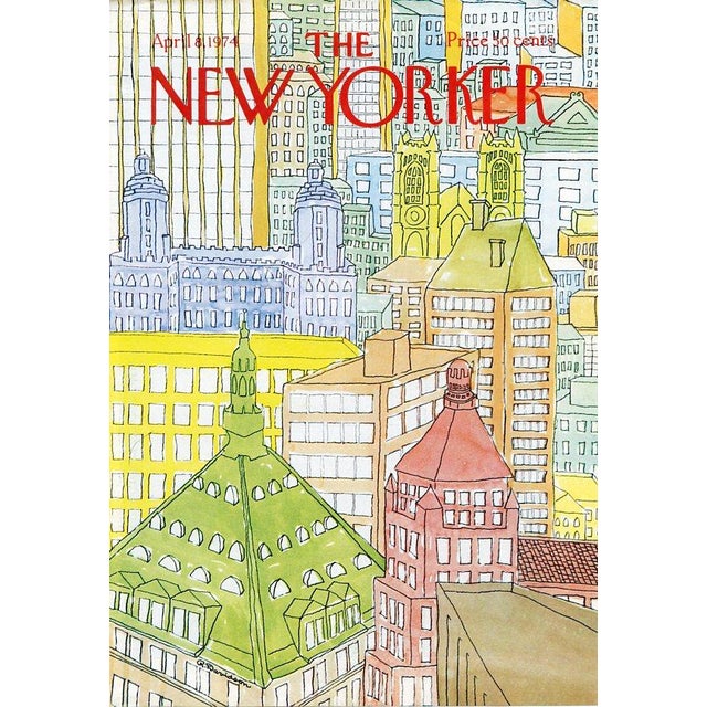 Original vintage New Yorker magazine cover dated April 8, 1974 featuring a New York City Skyline theme. Cover art by...
