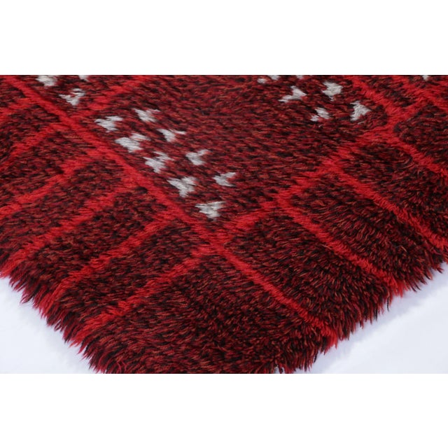 1960s Vintage Swedish Rya Rug With Red Geometry and Ivory Accents - Rug & Kilim For Sale - Image 5 of 8