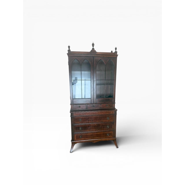 Gothic Mid 20th Century Kittinger Colonial Revival Mahogany Secretary Bookcase With Finials For Sale - Image 3 of 12