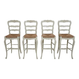 Set of 4 Country French Rush Seat Counter Chairs For Sale