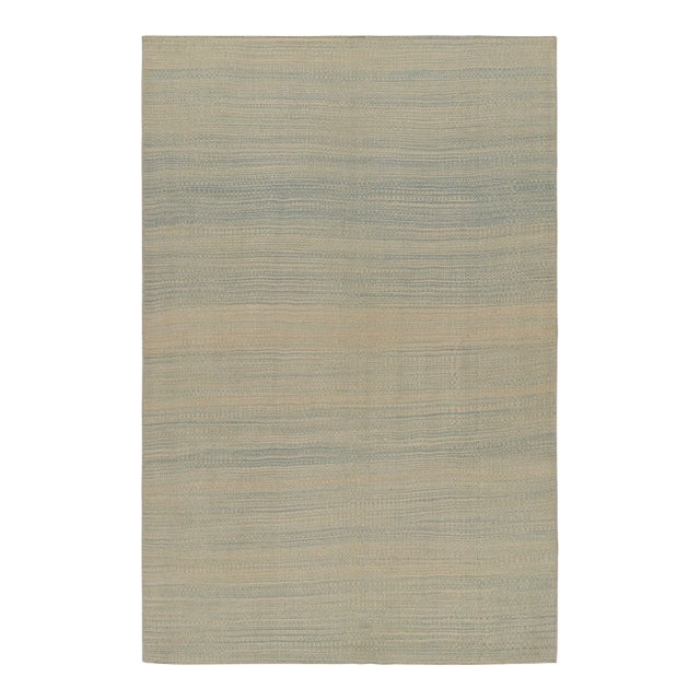 Rug & Kilim’s Modern Kilim Rug in Blue and Beige Stripes and Striae For Sale