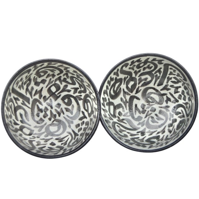 Antique Calligraphy-Patterned Moorish Ceramic Bowls- 2 Pieces For Sale In New York - Image 6 of 9