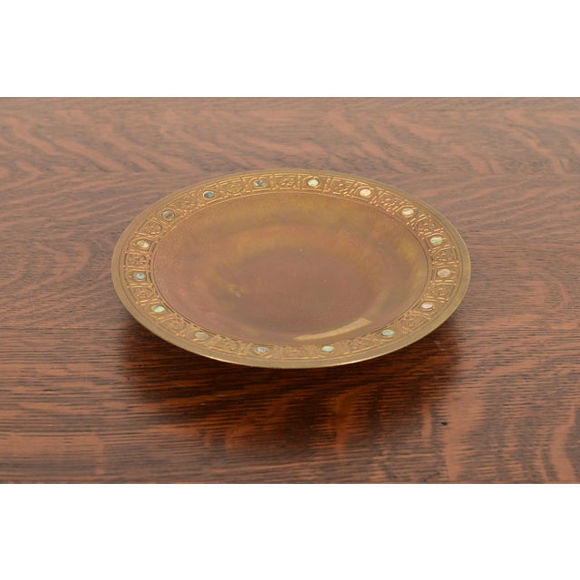 A gorgeous Arts & Crafts or Art Deco period gilt bronze dish or shallow bowl with abalone inlay By Tiffany Studios (signed...