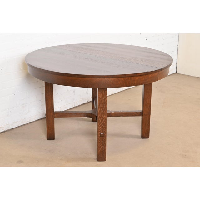 Mission Stickley Antique Mission Oak Arts & Crafts Extension Dining Table, Newly Refinished For Sale - Image 3 of 11