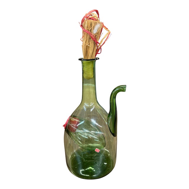 Vintage Italian Demijohn Green Glass Wine Decanter With Plugs and Ice Chamber For Sale