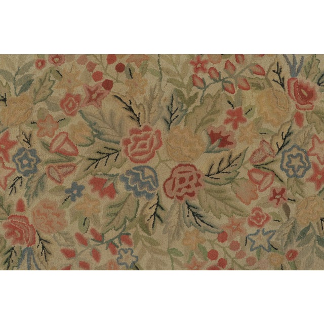 Goldenrod Antique Hooked Rug With Oval Floral Medallion & Botanical Border - Rug & Kilim For Sale - Image 8 of 9