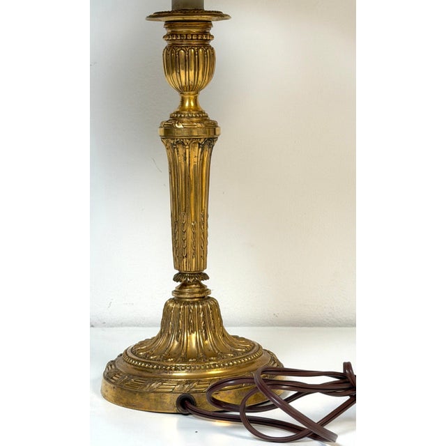 19th Century Louis XVI Style Ormolu Bouillotte Lamp, Ochre Tole Shade For Sale - Image 16 of 18
