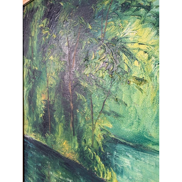 Vintage Antzinga Impressionist Two Man Canoeing River Scene Oil on Canvas – Framed For Sale - Image 10 of 11